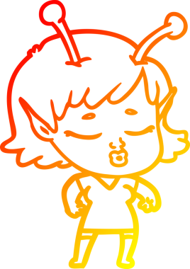 Bir insan tarafından çizilmiş sevimli bir uzaylı kız çizgi filmi.