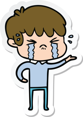 Bir insan tarafından çizilmiş ağlayan bir çizgi film çocuğunun çıkartması.