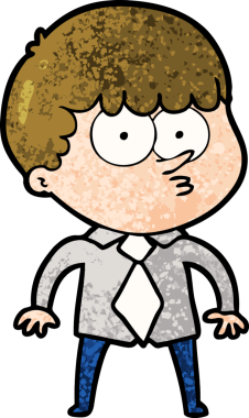 Bir insan tarafından çizilmiş tişörtlü ve kravatlı bir çocuk.