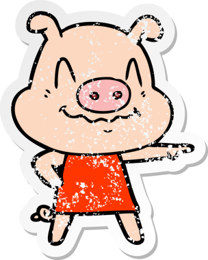 Bir insanın çizdiği elbiseyi giyen sinirli bir domuzun çıkartması.