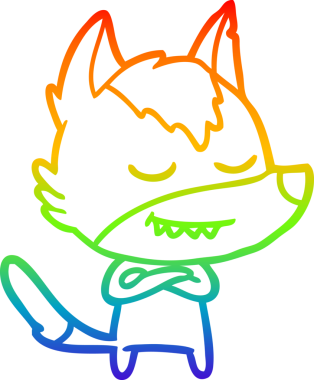 Gökkuşağı gradyan çizgisi. Bir insan tarafından çizilmiş dost bir kurt çizgi filmi.