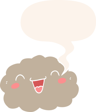 Bir insan tarafından çizilmiş eski moda konuşma baloncuklu mutlu çizgi film bulutu