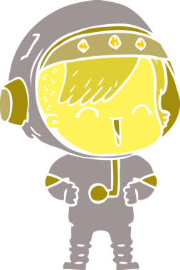 Bir insan tarafından çizilmiş mutlu düz renkli çizgi film kızı.