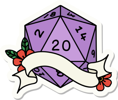 Bir insan tarafından çizilmiş 20 D20 zarının çıkartması.