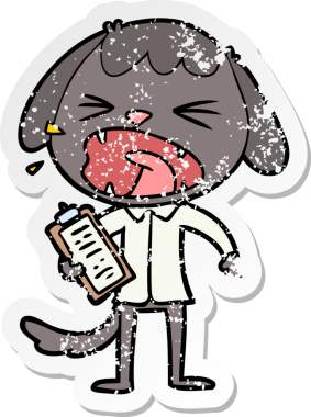 Bir insan tarafından çizilmiş şirin bir köpeğin sıkıntılı çıkartması.