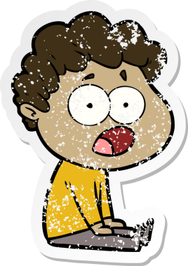 Bir insan tarafından çizilen şaşkınlık içinde soluk soluğa kalmış bir çizgi film karakterinin sıkıntılı çıkartması.