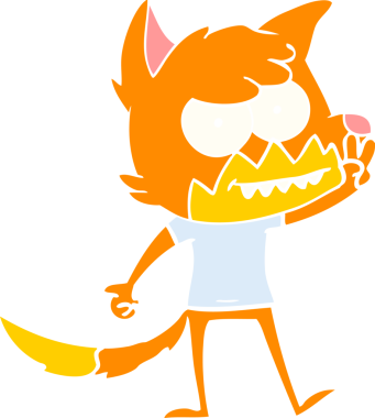 Bir insan tarafından çizilmiş düz renk çizgi film çizimi sırıtan tilki