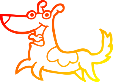 Bir insan tarafından çizilmiş mutlu bir köpek çizgi filminin sıcak gradyanı.