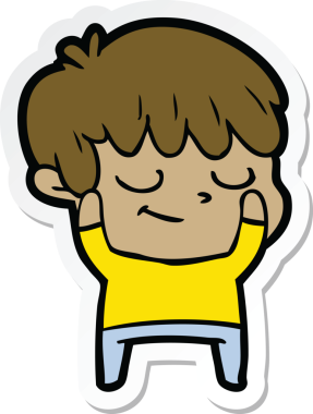 Bir insan tarafından çizilmiş mutlu bir çizgi film çocuğunun çıkartması.