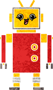 Bir insan tarafından çizilmiş bir robotun retro çizim tarzı karikatürü