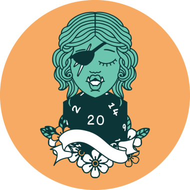 Bir insan tarafından çizilmiş 20 zarlı yarı ork dolandırıcısının simgesi.