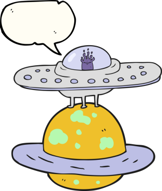 Bir insan tarafından çizilmiş serbest konuşma balonu uçan daire.