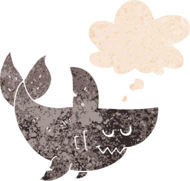 Düşünce baloncuğu ve grunge ile çizgi film köpekbalığı bir insan tarafından çizilmiş desenli sıkıntılı retro