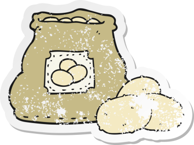 Bir insan tarafından çizilmiş bir patates karikatürü etiketi.