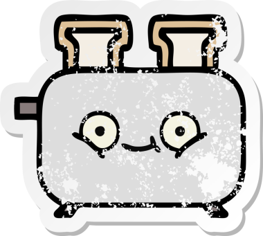 Bir insan tarafından çizilmiş bir ekmek kızartma makinesinin hüzünlü çıkartması.