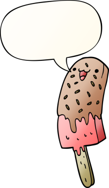 Tatlı çizgi film mutlu buz lolipop konuşma baloncuğu yumuşak gradyan tarzı bir insan tarafından çizilmiş