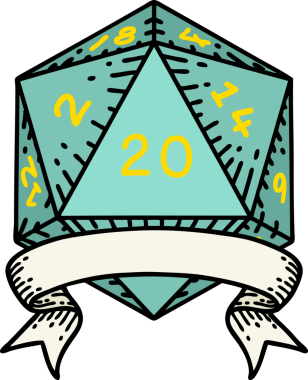 Retro Dövme Biçimi Doğal 20 kritik vuruş D20 zar bir insan tarafından çizildi