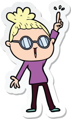 Bir insan tarafından çizilmiş gözlüklü bir karikatür kadının çıkartması.