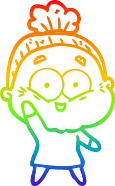 Gökkuşağı gradyan çizgi çizimi Bir insan tarafından çizilmiş mutlu yaşlı kadın