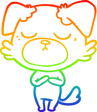 Gökkuşağı gradyan çizimi. Bir insan tarafından çizilmiş şirin bir köpek çizimi.