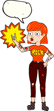 Bir insan tarafından çizilmiş serbest çizilmiş çizgi roman konuşma balonu rock kızı.