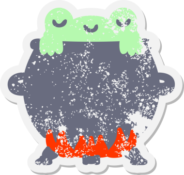 Bir insan tarafından çizilmiş kazan içindeki kurbağa grunge etiketi