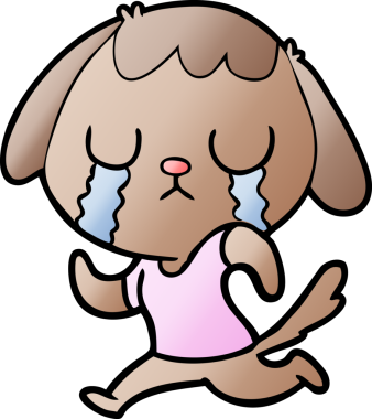 Bir insan tarafından çizilmiş şirin bir çizgi film köpeği ağlıyor.