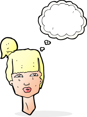 Bir insan tarafından çizilmiş düşünce baloncuklu kadın kafası.