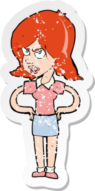 Bir insan tarafından çizilmiş kalçasında elleri olan rahatsız bir karikatür çıkartması.