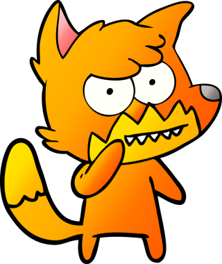 Bir insan tarafından çizilmiş sırıtan tilki çizgi filmi.