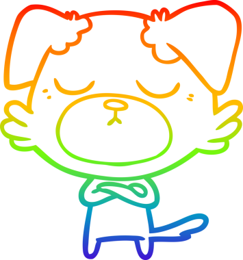 Gökkuşağı gradyan çizimi. Bir insan tarafından çizilmiş şirin bir köpek çizimi.