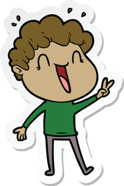 Bir insan tarafından çizilmiş mutlu bir adamın karikatür çıkartması.