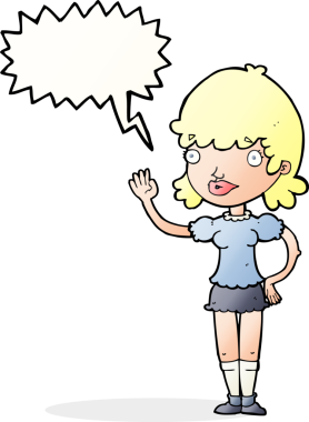 Bir insan tarafından çizilmiş konuşma balonlu bir kadın.