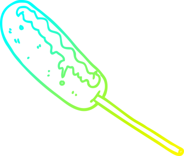 Bir insan tarafından çizilmiş çubuğa çizilmiş sosisli bir çizgi film çizimi.