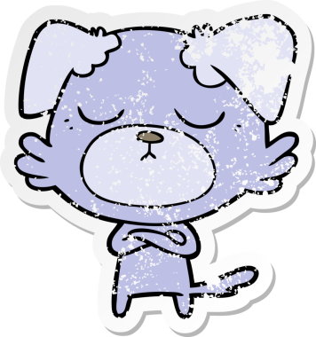 Bir insan tarafından çizilmiş şirin bir köpeğin sıkıntılı çıkartması.