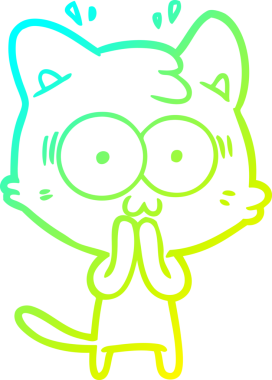 Bir çizgi filmin soğuk gradyan çizimi bir insan tarafından çizilmiş sürpriz bir kedi.