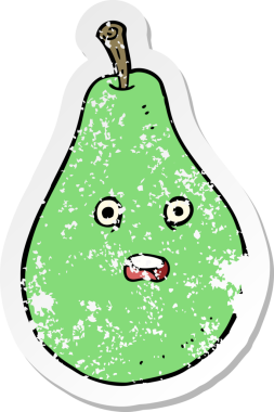 Bir insan tarafından çizilmiş karikatür armutunun gerilimli retro yapıştırması