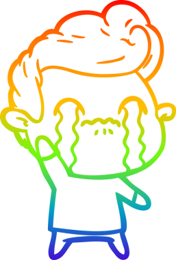 Gökkuşağı gradyan çizimi bir insan tarafından çizilmiş ağlayan bir karikatür adamı çiziyor.