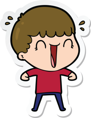 Bir insan tarafından çizilmiş, gülen bir karikatürcünün çıkartması.