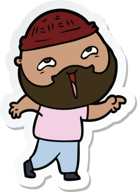 Bir insan tarafından çizilmiş mutlu sakallı bir adamın çıkartması.