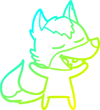 Bir insan tarafından çizilmiş gülen bir kurdun soğuk çizgi çizimi.