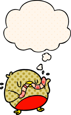 Bir insan tarafından çizilmiş çizgi roman tarzında solucanlı çizgi film Robin.