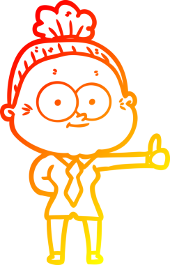 Bir insan tarafından çizilmiş mutlu, yaşlı bir kadının sıcak çizgi çizimi.