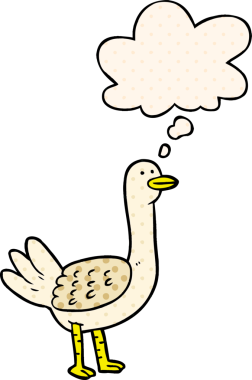 Çizgi roman tarzında düşünce baloncuğu olan çizgi film kuşu insan tarafından çizilmiş.