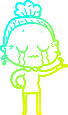 Bir insan tarafından çizilmiş ağlayan yaşlı bir kadının soğuk çizgi çizimi.