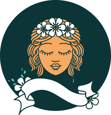 Bir insan tarafından çizilmiş gözleri olan bir bakirenin bayrağıyla dövme stili simgesi