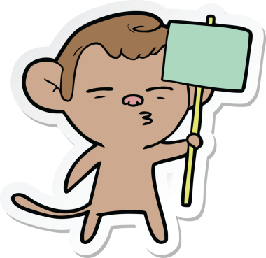 Bir insan tarafından çizilmiş, şüpheli bir maymunun çıkartması.