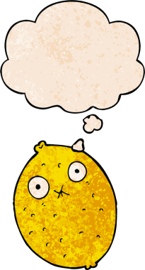 bir insan tarafından çizilmiş grunge dokuma stili düşünce baloncuklu acı limon çizgi filmi.