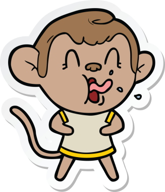 Bir insan tarafından çizilmiş çılgın bir maymun çıkartması.