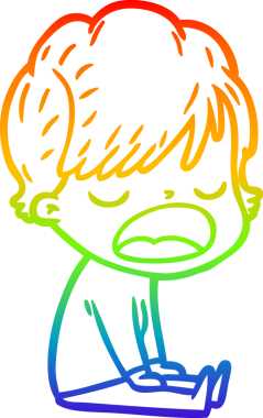 Gökkuşağı gradyan çizgi çizimi bir insan tarafından çizilmiş bir karikatür kadın